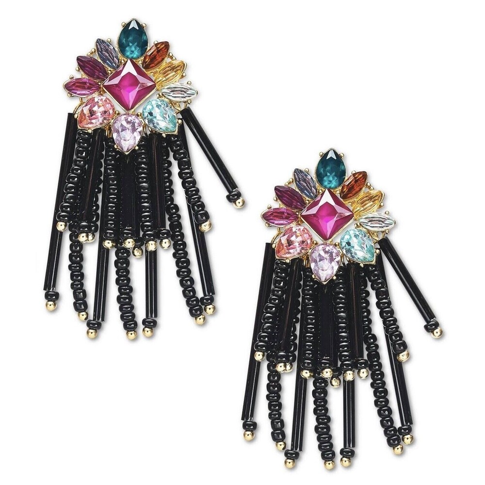 INC Multi Rhinestone & Seed Bead Tassel Chandelier Earrings New